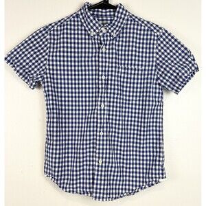 J Crew Crewcuts Boys Blue White Checkered Short Sleeve Button Down Shirt Size 10